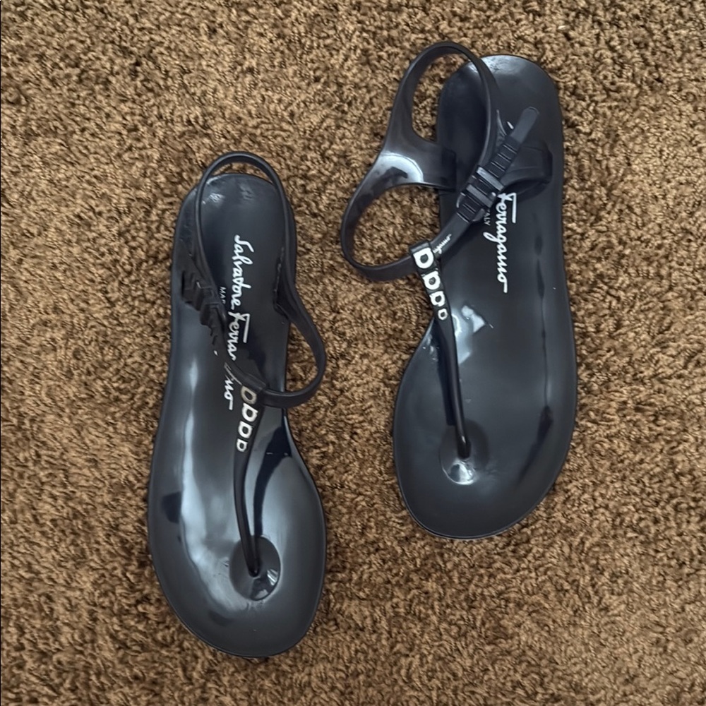 Salvatore Ferragamo Blue PVC T-strap Sandals